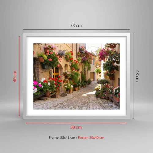 Plakat i hvid ramme - I en strøm af blomster - 50x40 cm