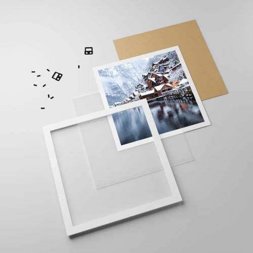 Plakat i hvid ramme - I en vinterdekoration - 50x50 cm