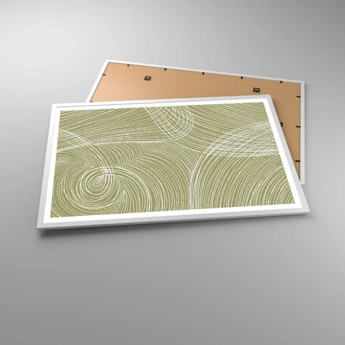 Plakat i hvid ramme - Indviklet abstraktion i hvidt - 91x61 cm