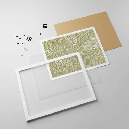 Plakat i hvid ramme - Indviklet abstraktion i hvidt - 91x61 cm