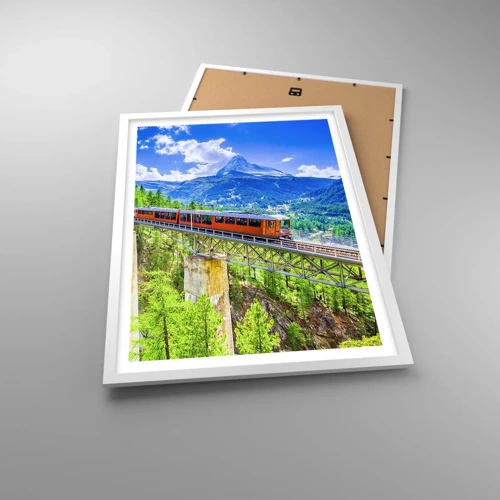 Plakat i hvid ramme - Jernbane til Alperne - 50x70 cm