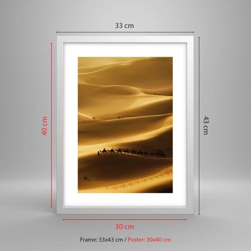 Plakat i hvid ramme - Karavane på ørkenens bølger - 30x40 cm