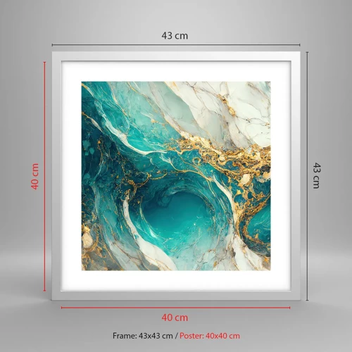 Plakat i hvid ramme - Komposition med årer af guld - 40x40 cm