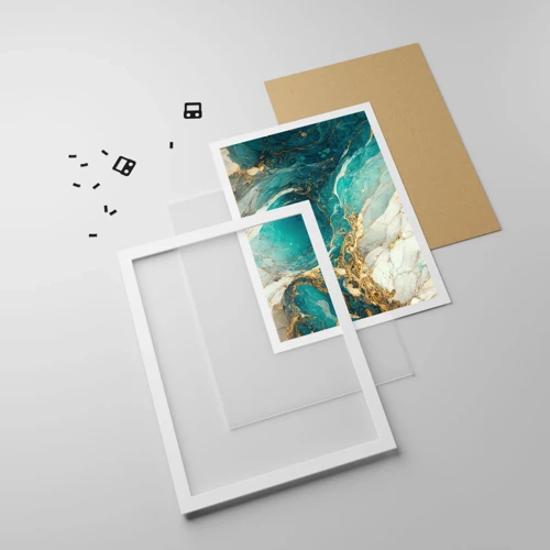 Plakat i hvid ramme - Komposition med årer af guld - 61x91 cm