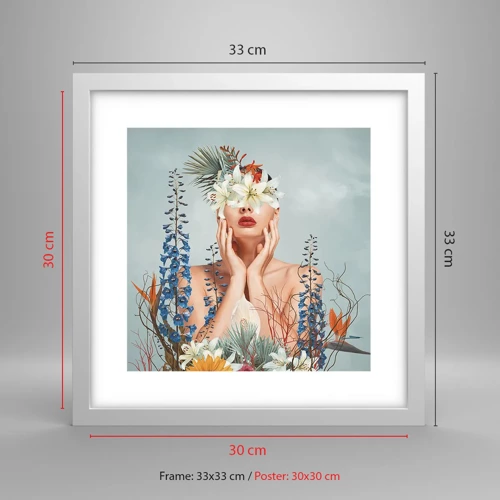 Plakat i hvid ramme - Kvinde blomst - 30x30 cm