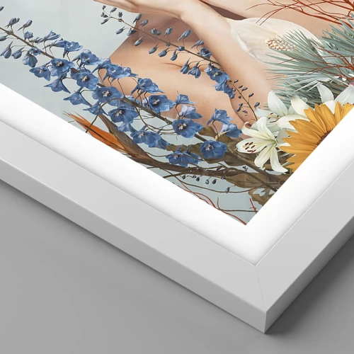 Plakat i hvid ramme - Kvinde blomst - 30x30 cm