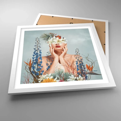 Plakat i hvid ramme - Kvinde blomst - 40x40 cm