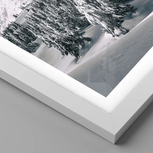 Plakat i hvid ramme - Land med sne og is - 100x70 cm
