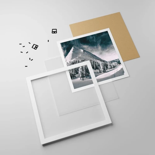 Plakat i hvid ramme - Land med sne og is - 30x30 cm