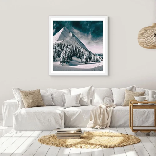 Plakat i hvid ramme - Land med sne og is - 60x60 cm
