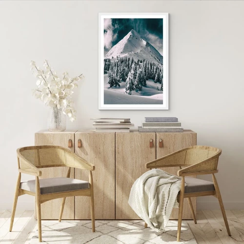 Plakat i hvid ramme - Land med sne og is - 61x91 cm