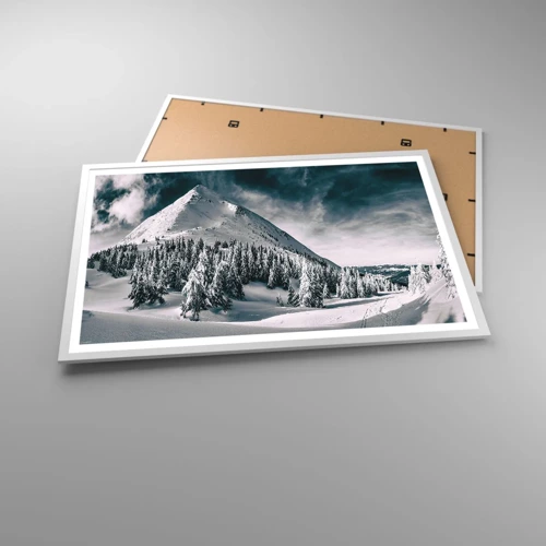Plakat i hvid ramme - Land med sne og is - 91x61 cm