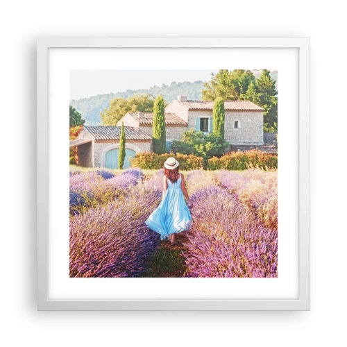 Plakat i hvid ramme - Lavendel pige - 40x40 cm