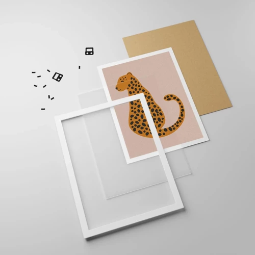 Plakat i hvid ramme - Leopardprint er et moderigtigt mønster - 70x100 cm
