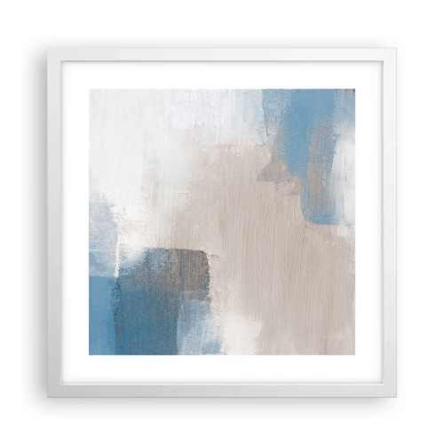 Plakat i hvid ramme - Lyserød abstraktion bag et slør af blåt - 40x40 cm