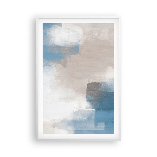 Plakat i hvid ramme - Lyserød abstraktion bag et slør af blåt - 61x91 cm