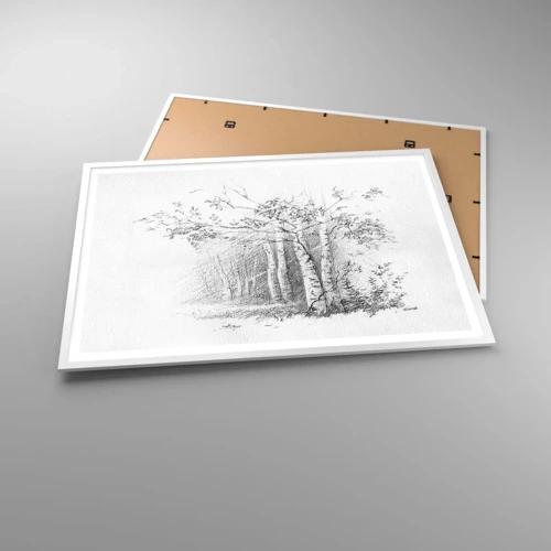 Plakat i hvid ramme - Lyset fra birkeskoven - 100x70 cm