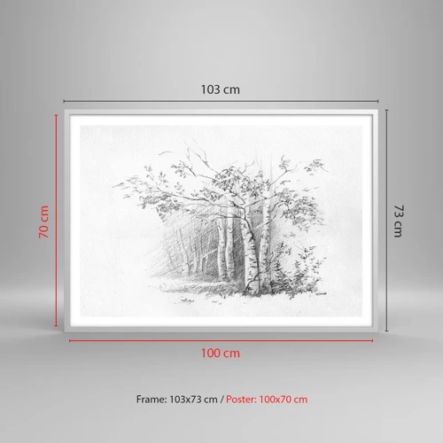 Plakat i hvid ramme - Lyset fra birkeskoven - 100x70 cm