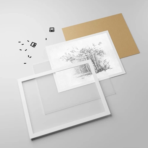 Plakat i hvid ramme - Lyset fra birkeskoven - 40x30 cm