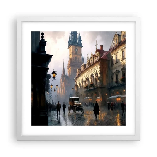 Plakat i hvid ramme - Magien i en aften i Prag - 40x40 cm