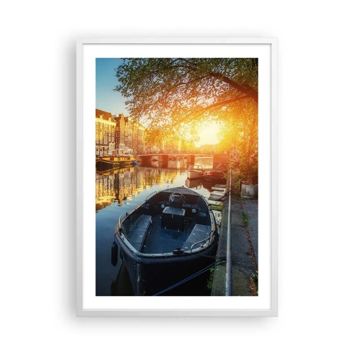 Plakat i hvid ramme - Morgen i Amsterdam - 50x70 cm