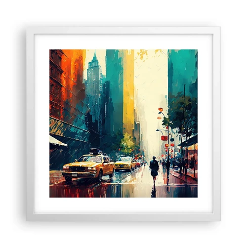 Plakat i hvid ramme - New York - her er selv regnen farverig - 40x40 cm