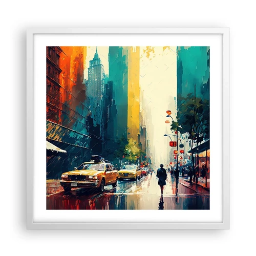 Plakat i hvid ramme - New York - her er selv regnen farverig - 50x50 cm