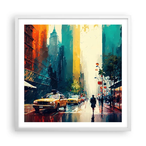 Plakat i hvid ramme - New York - her er selv regnen farverig - 60x60 cm