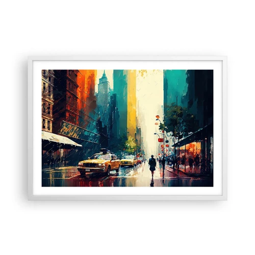 Plakat i hvid ramme - New York - her er selv regnen farverig - 70x50 cm