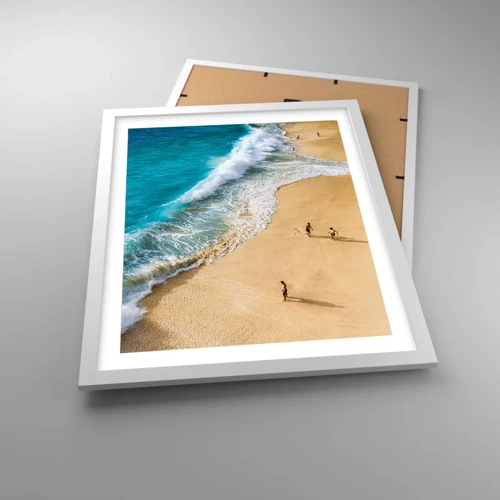 Plakat i hvid ramme - Og så solen, stranden... - 40x50 cm