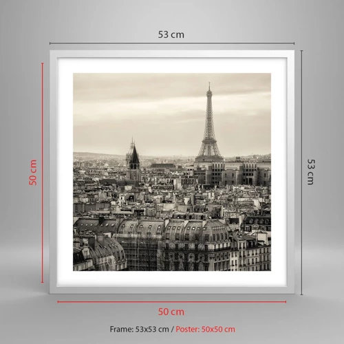 Plakat i hvid ramme - Over Paris' hustage - 50x50 cm