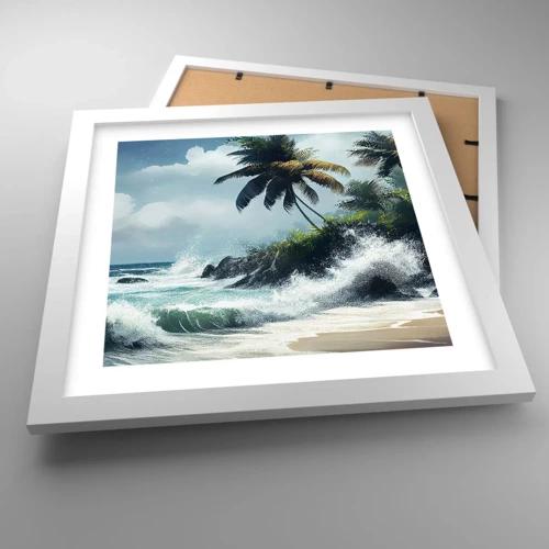 Plakat i hvid ramme - På en tropisk strand - 30x30 cm