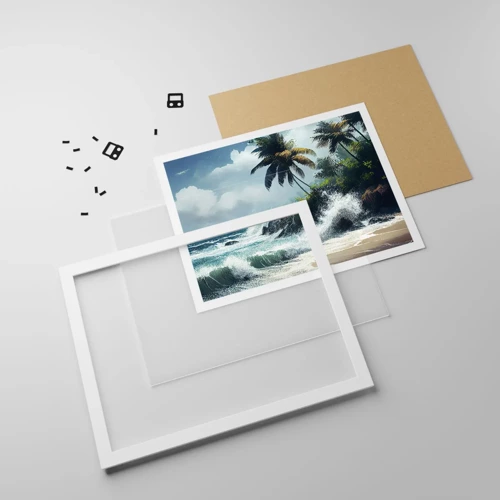 Plakat i hvid ramme - På en tropisk strand - 40x30 cm