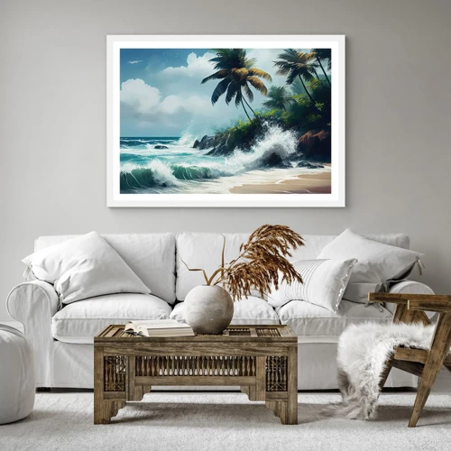 Plakat i hvid ramme - På en tropisk strand - 40x40 cm