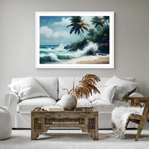 Plakat i hvid ramme - På en tropisk strand - 50x40 cm