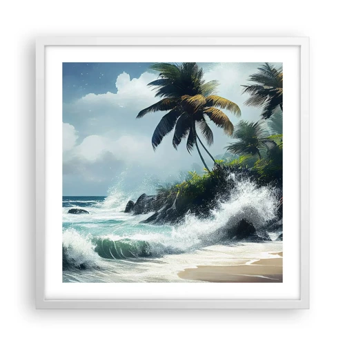 Plakat i hvid ramme - På en tropisk strand - 50x50 cm