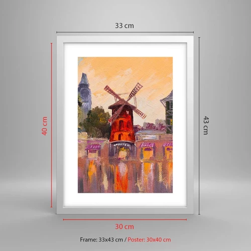 Plakat i hvid ramme - Parisiske ikoner - Moulin Rouge - 30x40 cm