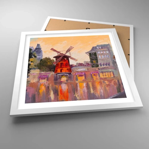 Plakat i hvid ramme - Parisiske ikoner - Moulin Rouge - 40x40 cm