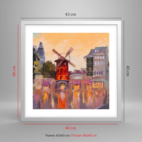 Plakat i hvid ramme - Parisiske ikoner - Moulin Rouge - 40x40 cm