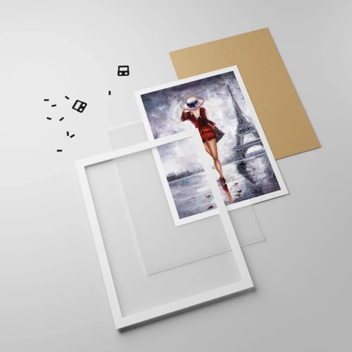 Plakat i hvid ramme - Parisiske symboler - 40x50 cm