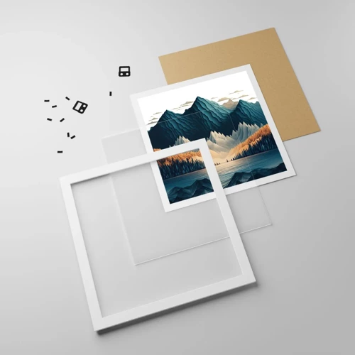 Plakat i hvid ramme - Perfekt bjerglandskab - 30x30 cm
