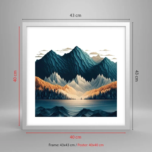 Plakat i hvid ramme - Perfekt bjerglandskab - 40x40 cm