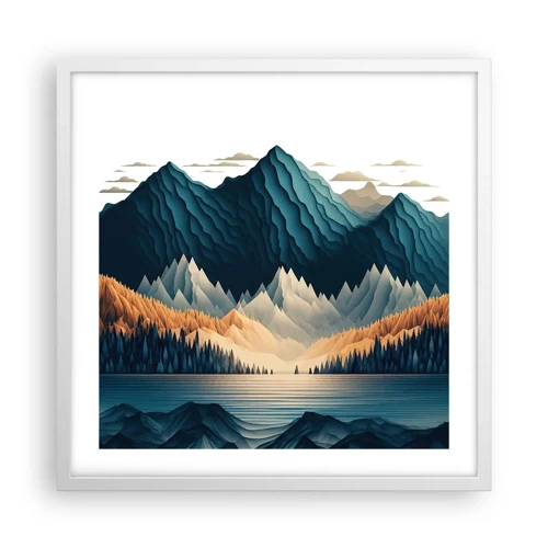 Plakat i hvid ramme - Perfekt bjerglandskab - 50x50 cm