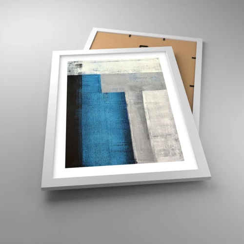 Plakat i hvid ramme - Poetisk komposition af grå og blå - 30x40 cm