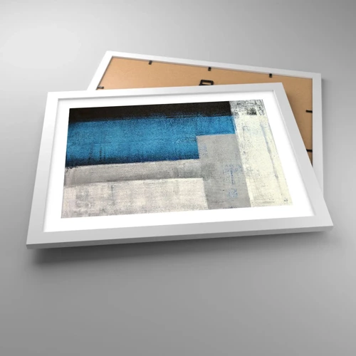Plakat i hvid ramme - Poetisk komposition af grå og blå - 40x30 cm