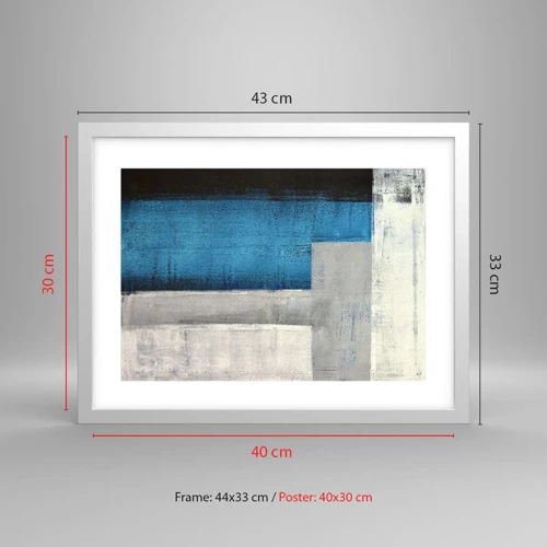 Plakat i hvid ramme - Poetisk komposition af grå og blå - 40x30 cm