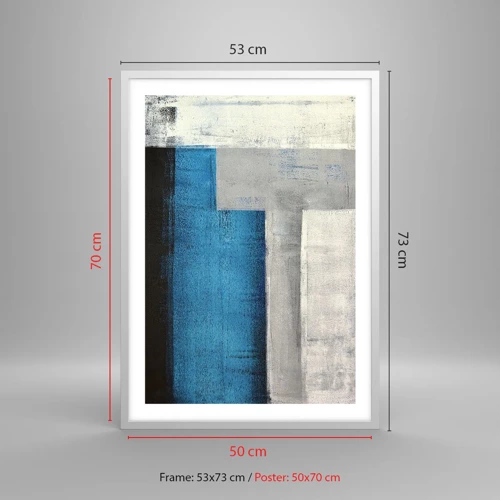 Plakat i hvid ramme - Poetisk komposition af grå og blå - 50x70 cm