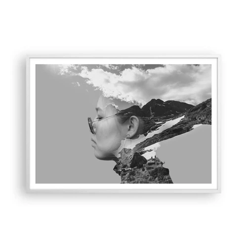 Plakat i hvid ramme - Portræt af toppen og skyen - 100x70 cm