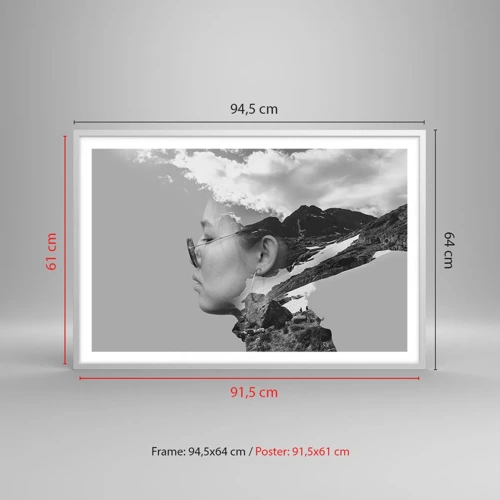 Plakat i hvid ramme - Portræt af toppen og skyen - 91x61 cm