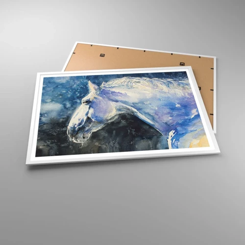 Plakat i hvid ramme - Portræt i et blåt skær - 100x70 cm
